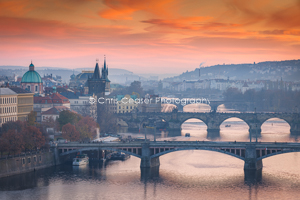 Hazy Sunset Over The Bridges, Prague
